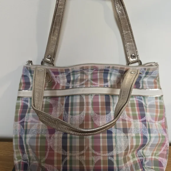 Coach Poppy Madras Plaid Pattern tote - Picture 3 of 5